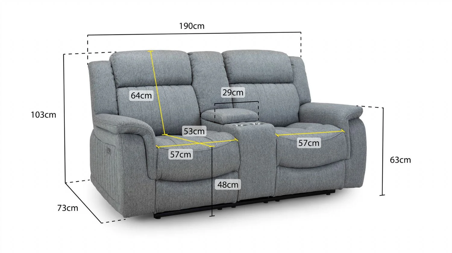 Grey Fabric 2 Seater Electric Recliner Sofa Pillow Top Arm - Image 5