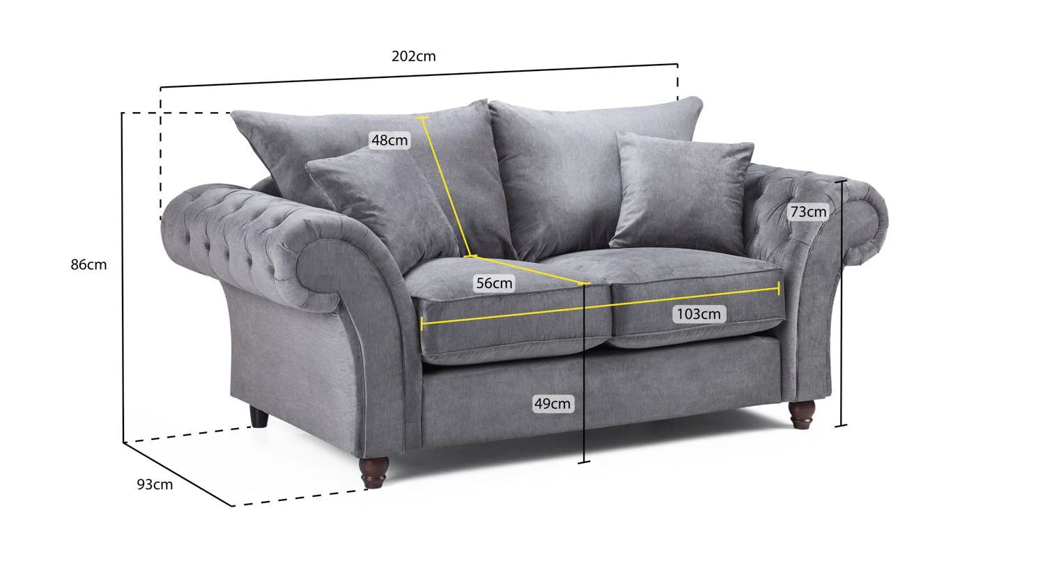 Grey Fabric 2 Seater Fullback Sofa with Tufted Arms - Image 3