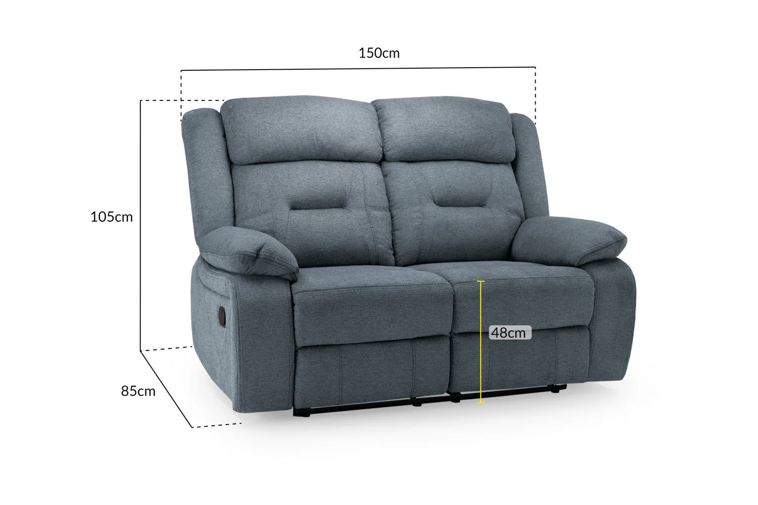 Grey Fabric 2 Seater Manual Recliner Sofa - Image 2