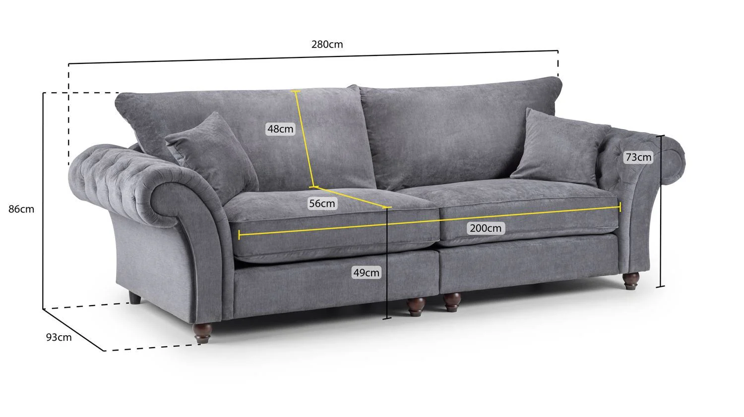 Grey Fabric 4 Seater Fullback Sofa Buttoned Tufted Arms - Image 3
