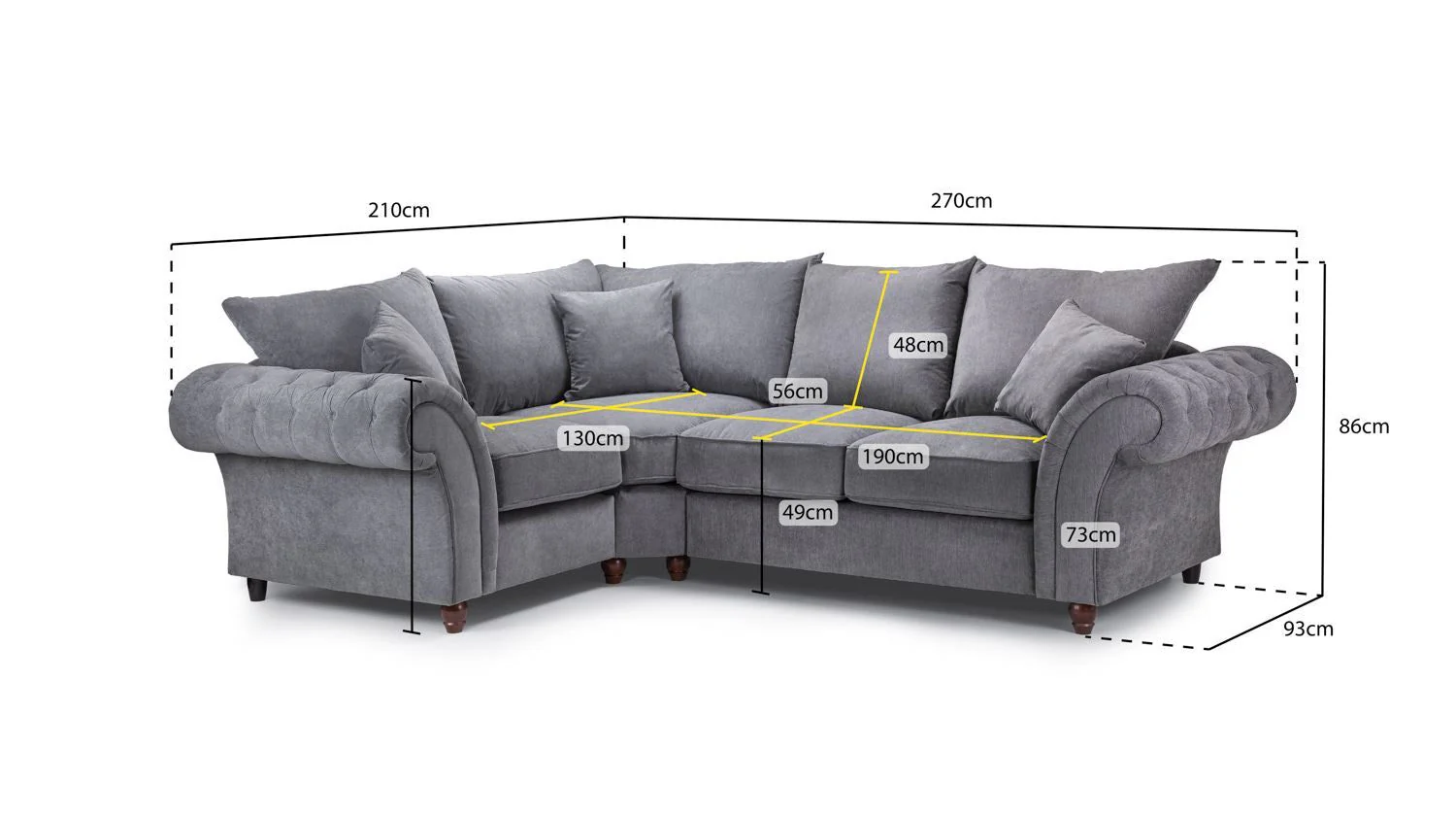 Grey Fabric Buttoned Left Hand Facing Fullback Corner Sofa - Image 3