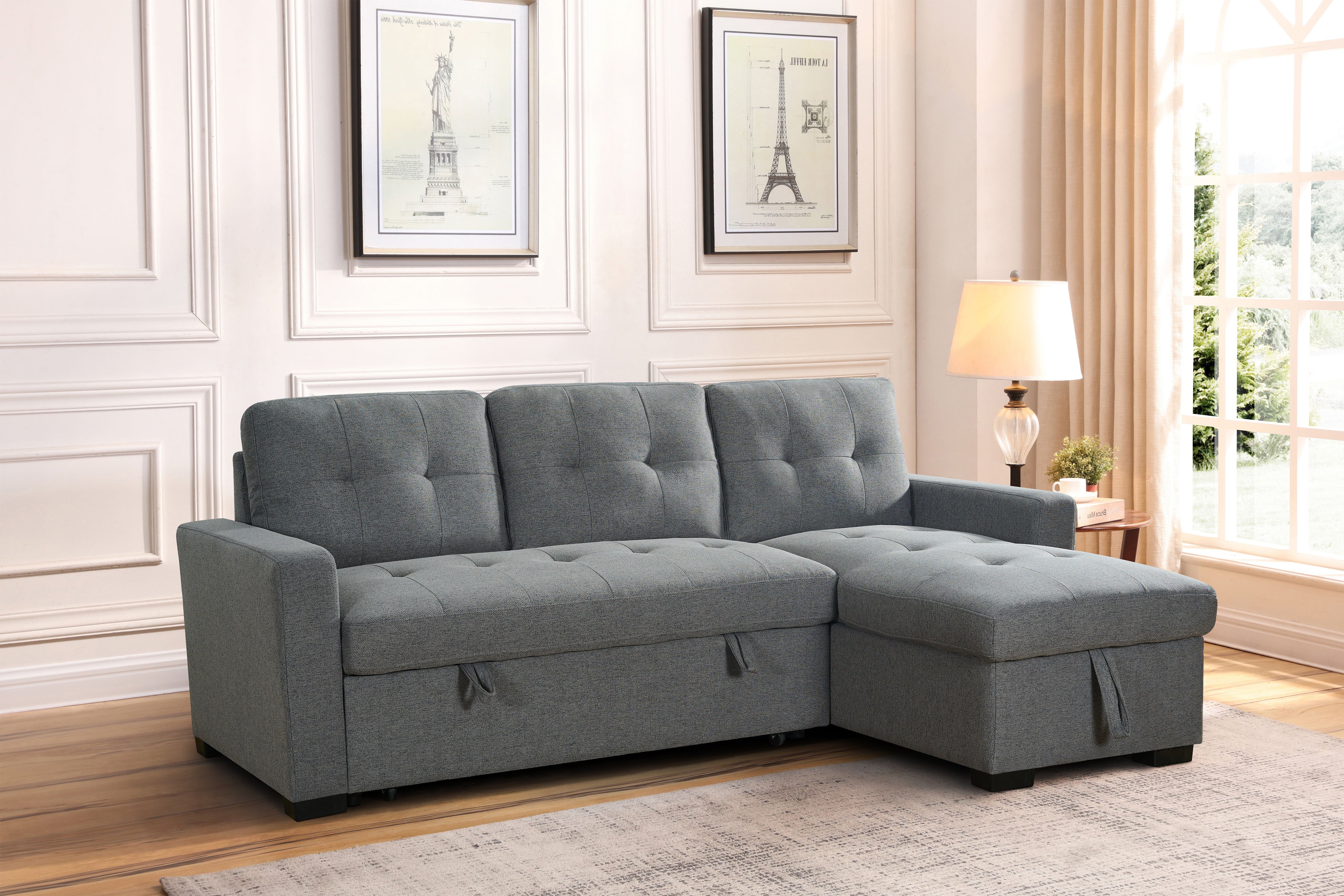 Grey Fabric Corner Sofabed with Removable Cushions - Image 9