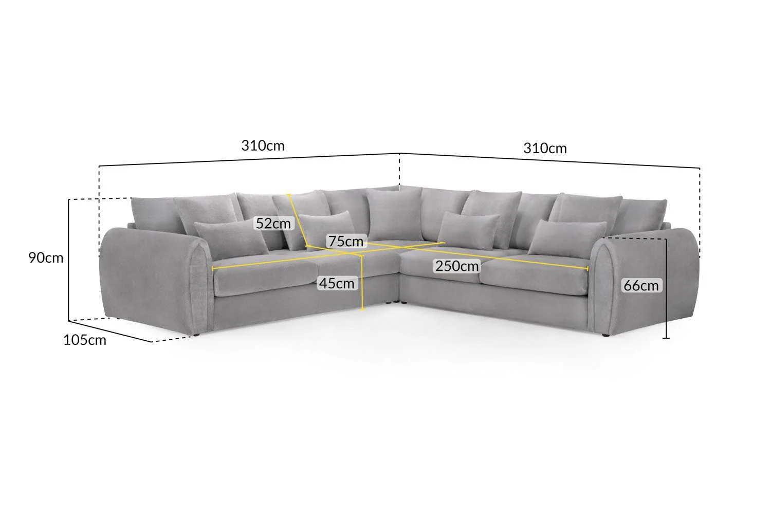 Grey Fabric Upholstered Large Corner Group Sofa Curved Arms - Image 3