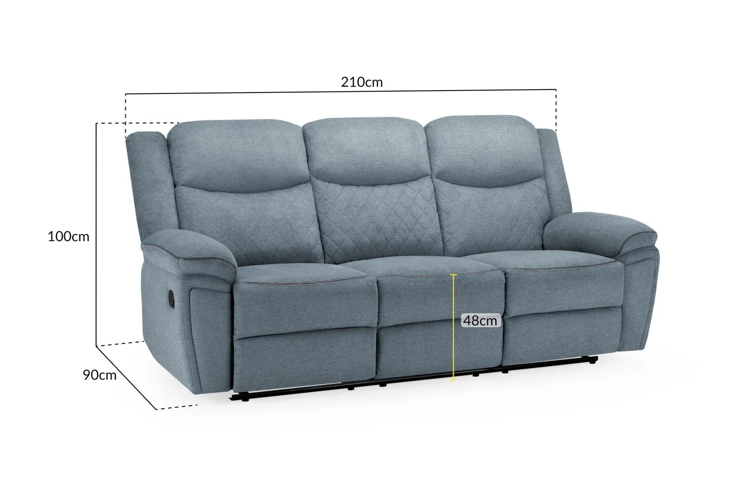 Grey Fabric Manual 3 Seater Recliner Sofa - Image 2