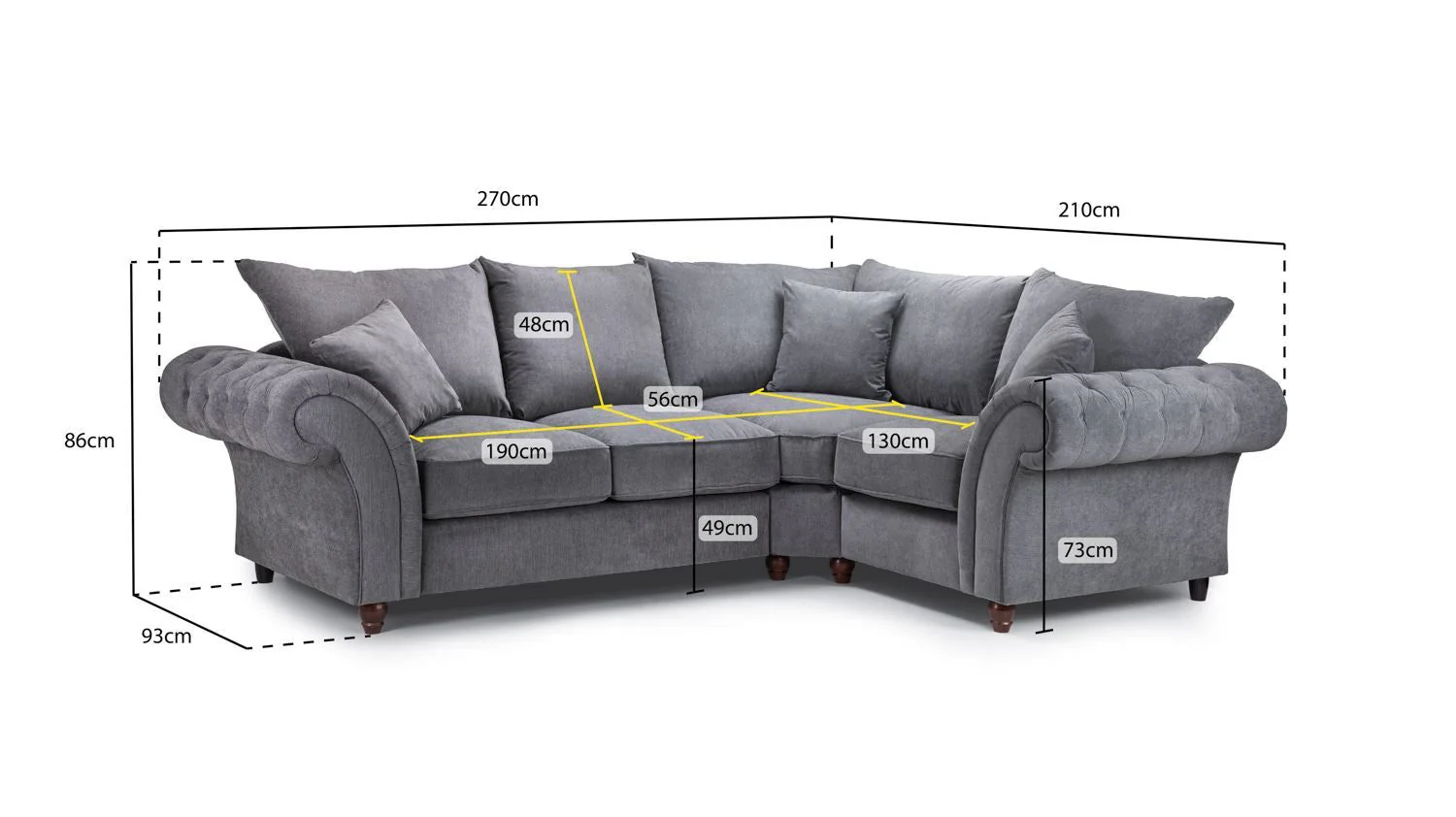 Grey Fabric Pillow Back Corner Sofa Right Hand Facing - Image 3