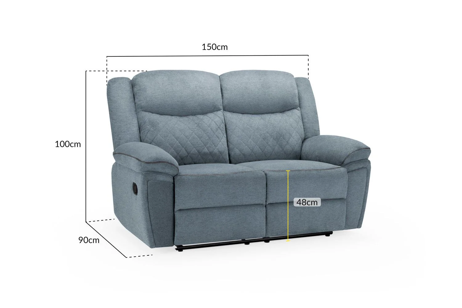 Grey Fabric Quilted Back Manual 2 Seater Recliner Sofa - Image 2