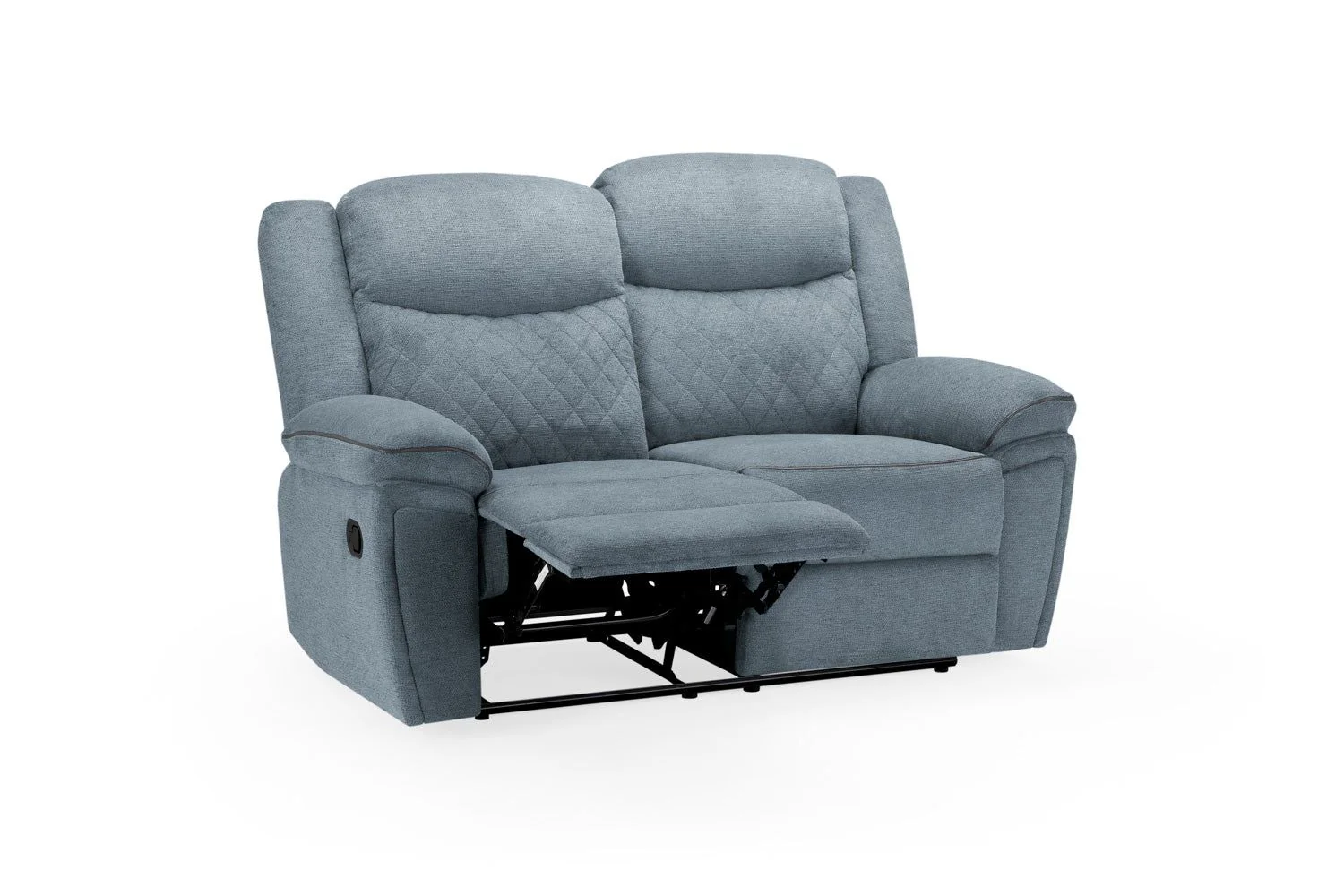 Grey Fabric Quilted Back Manual 2 Seater Recliner Sofa - Image 3