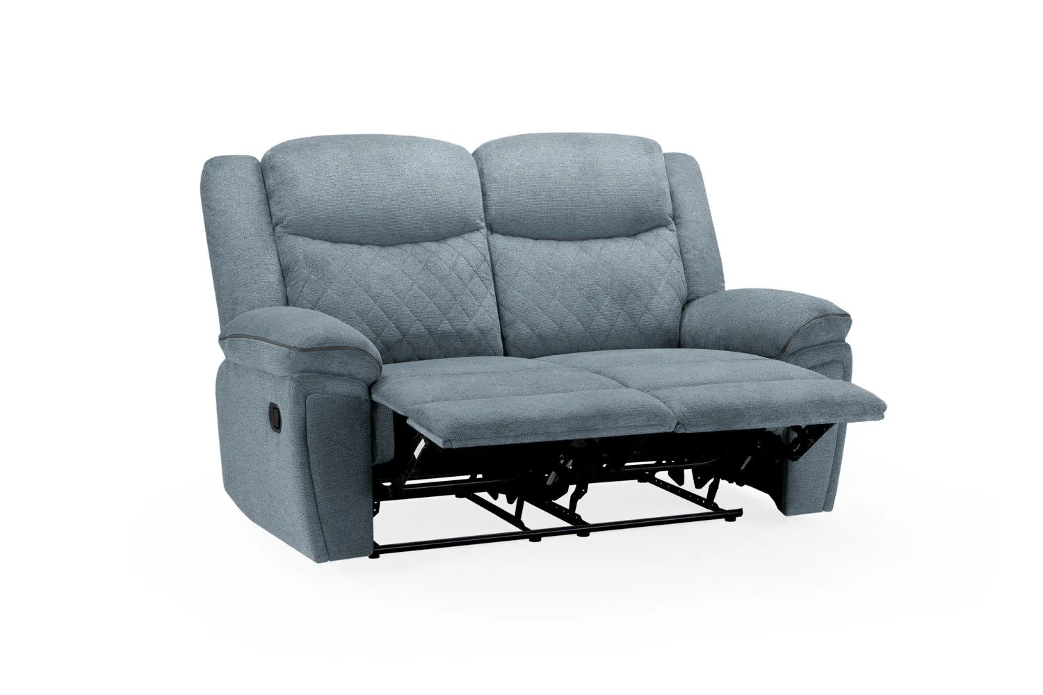 Grey Fabric Quilted Back Manual 2 Seater Recliner Sofa - Image 4