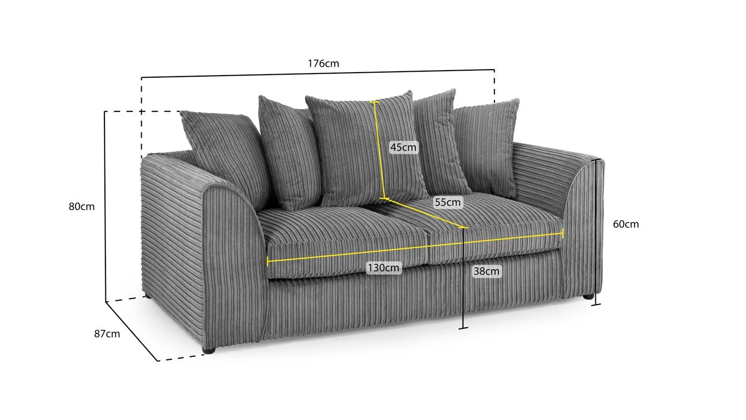 Grey Fabric Scatter Back 3 Seater Sofa - Image 3