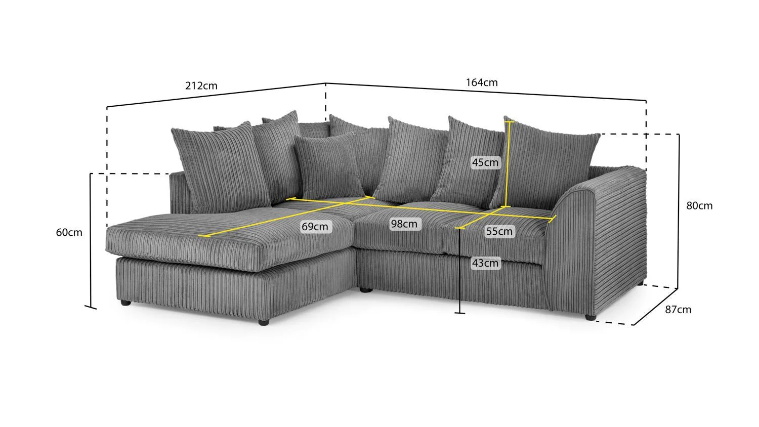 Grey Fabric Scatter Back Corner Sofa Left Hand Facing - Image 8