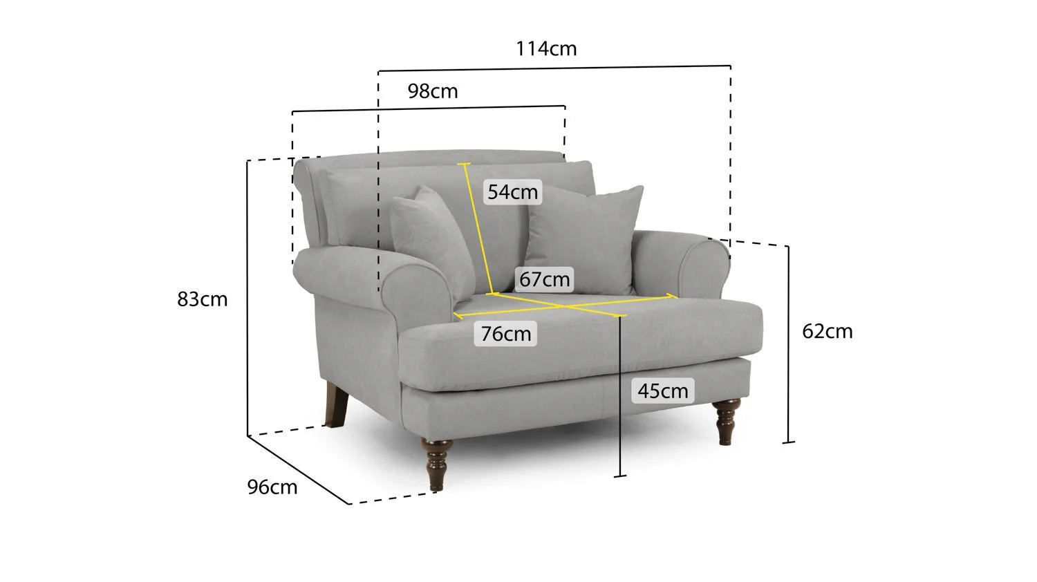 Grey Fabric Scrolled Armed Armchair Turned Wooden Legs - Image 4