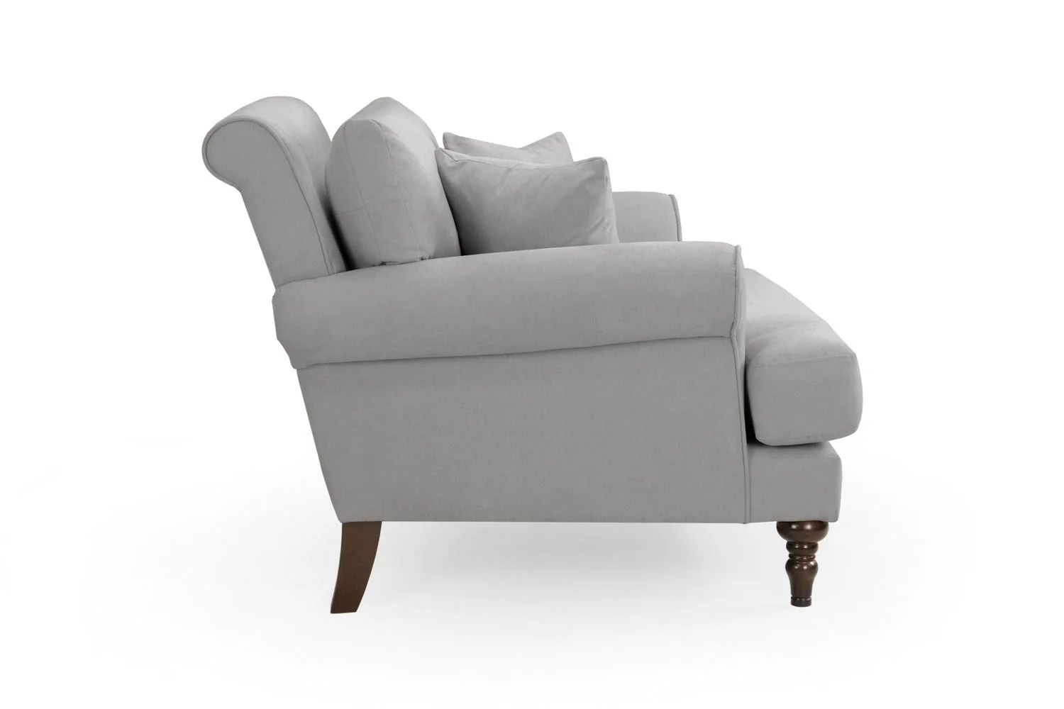 Grey Fabric Scrolled Armed Armchair Turned Wooden Legs - Image 9