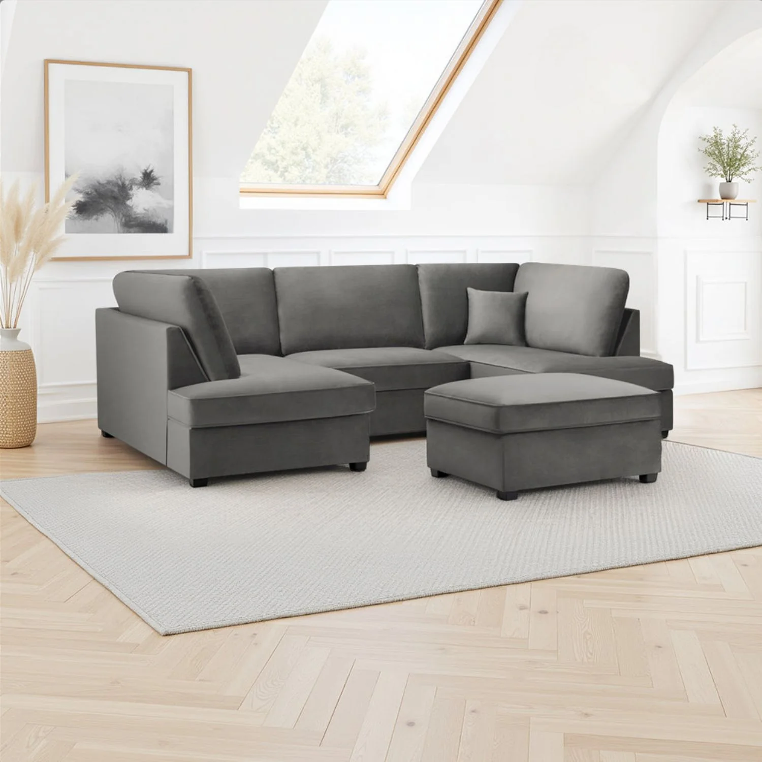 Grey Fabric U Shaped Fullback Corner Group Sofa - Image 2