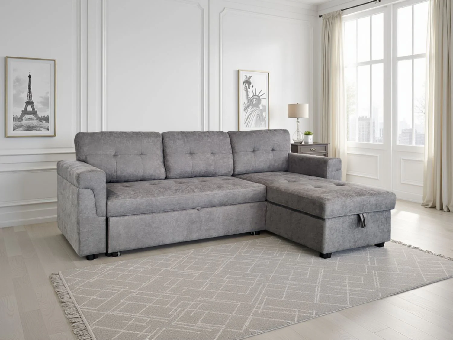 Grey Fabric Universal Corner Sofabed