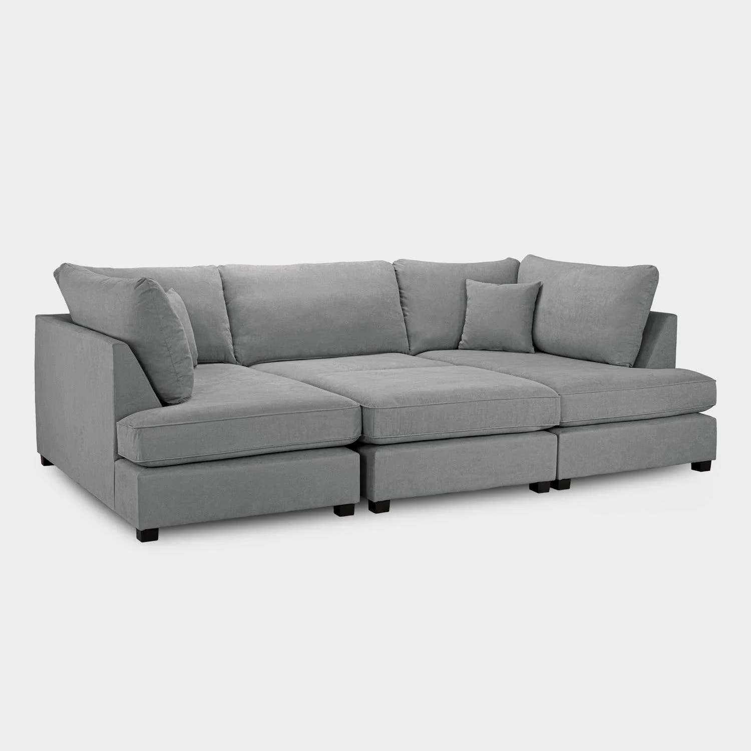 Grey Fabric Upholstery U Shape Corner Sofa Black Feet - Image 4