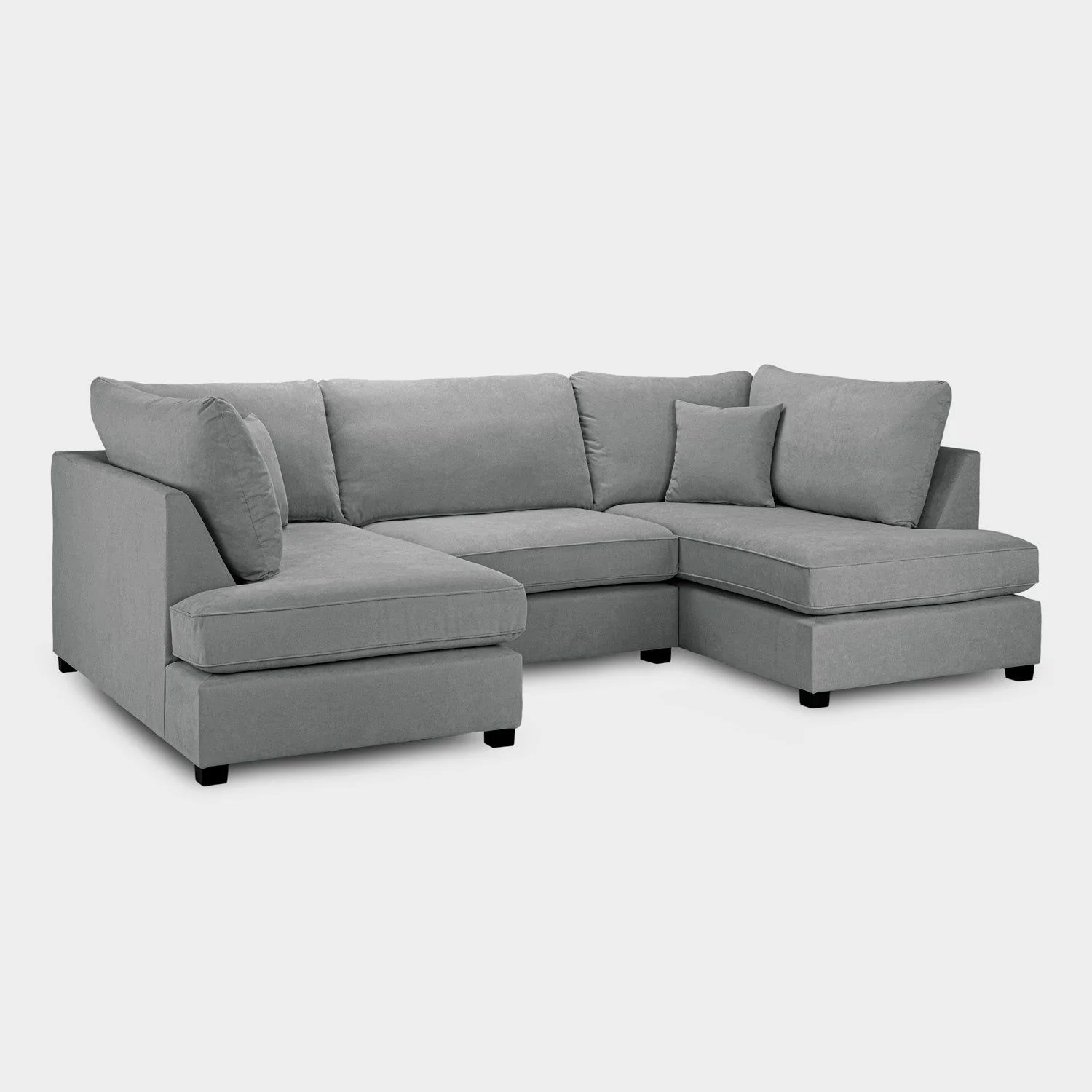 Grey Fabric Upholstery U Shape Corner Sofa Black Feet - Image 5
