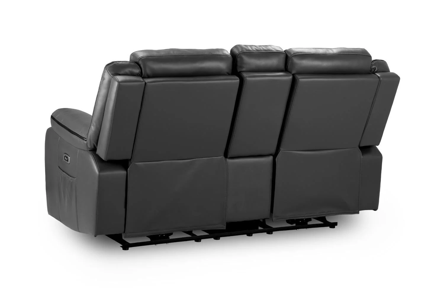 Grey Leather 2 Seater High Back Electric Recliner Sofa - Image 2
