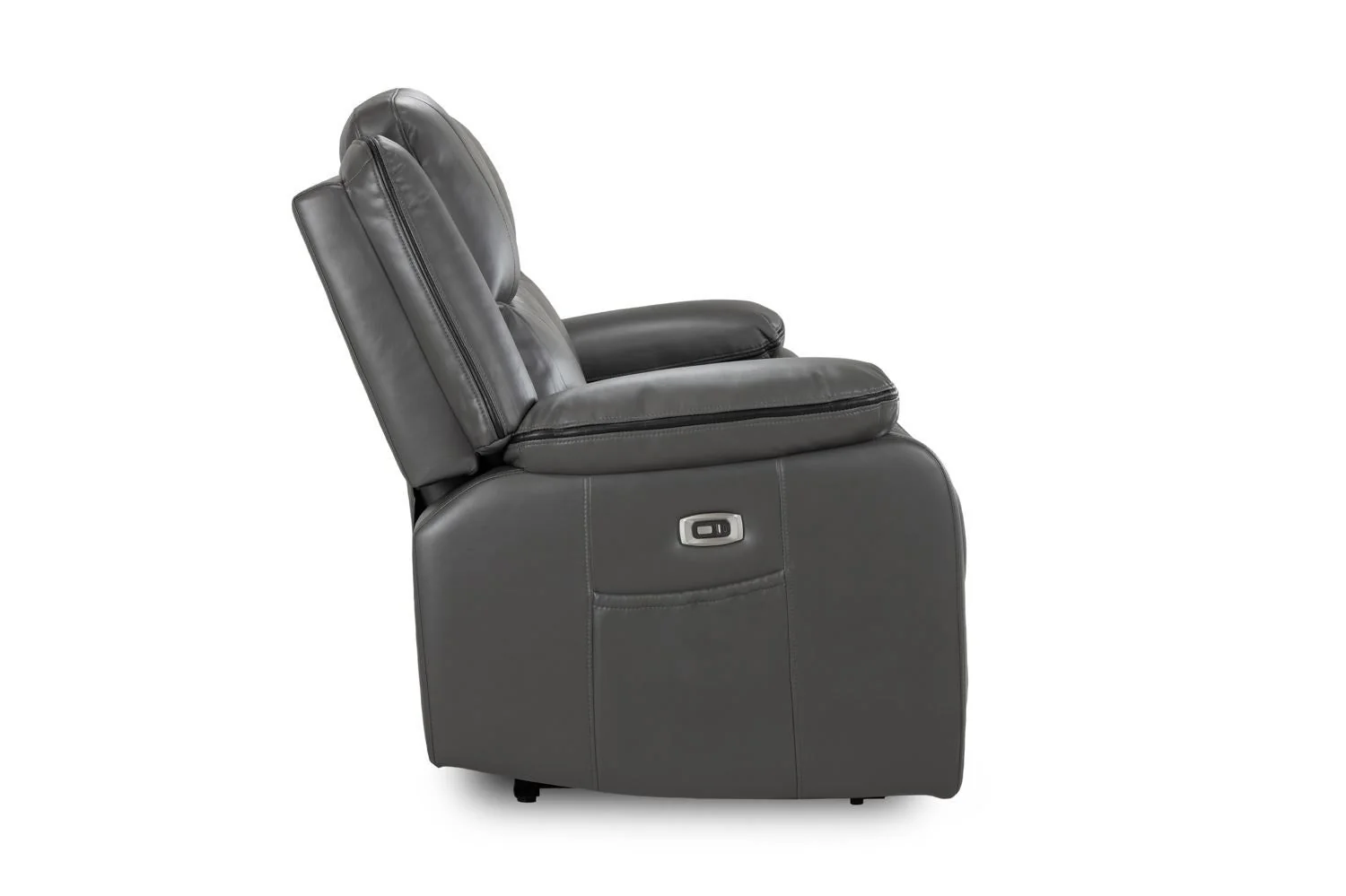 Grey Leather 2 Seater High Back Electric Recliner Sofa - Image 4