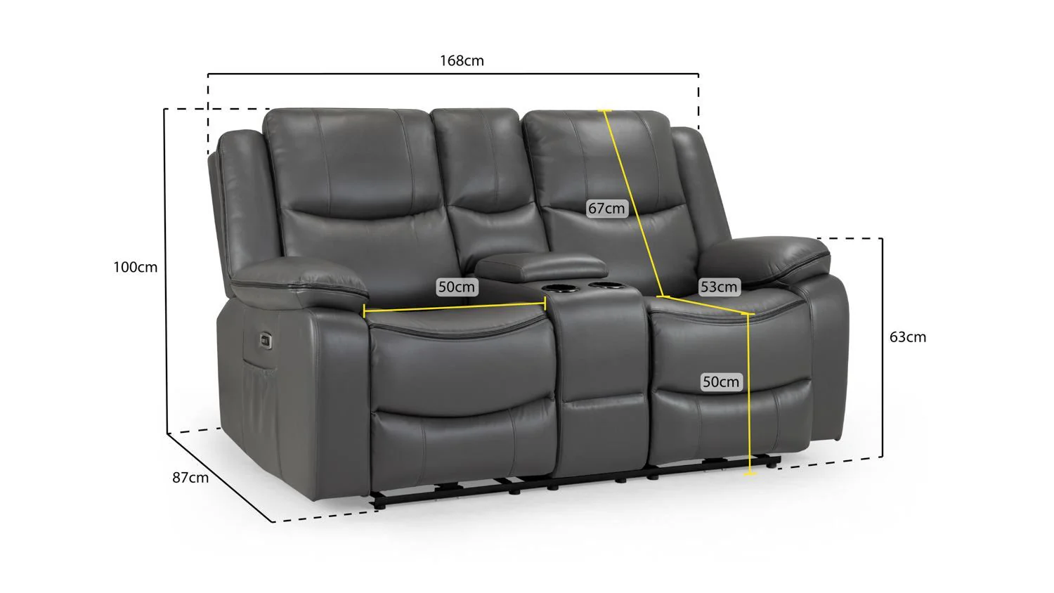 Grey Leather 2 Seater High Back Electric Recliner Sofa - Image 5