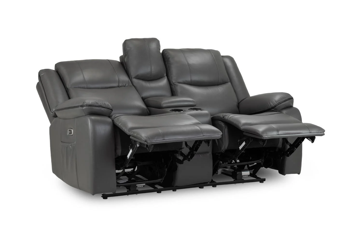 Grey Leather 2 Seater High Back Electric Recliner Sofa - Image 7