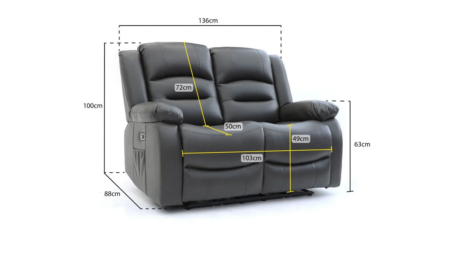 Grey Leather Effect 2 Seater Electric Recliner Sofa - Image 4