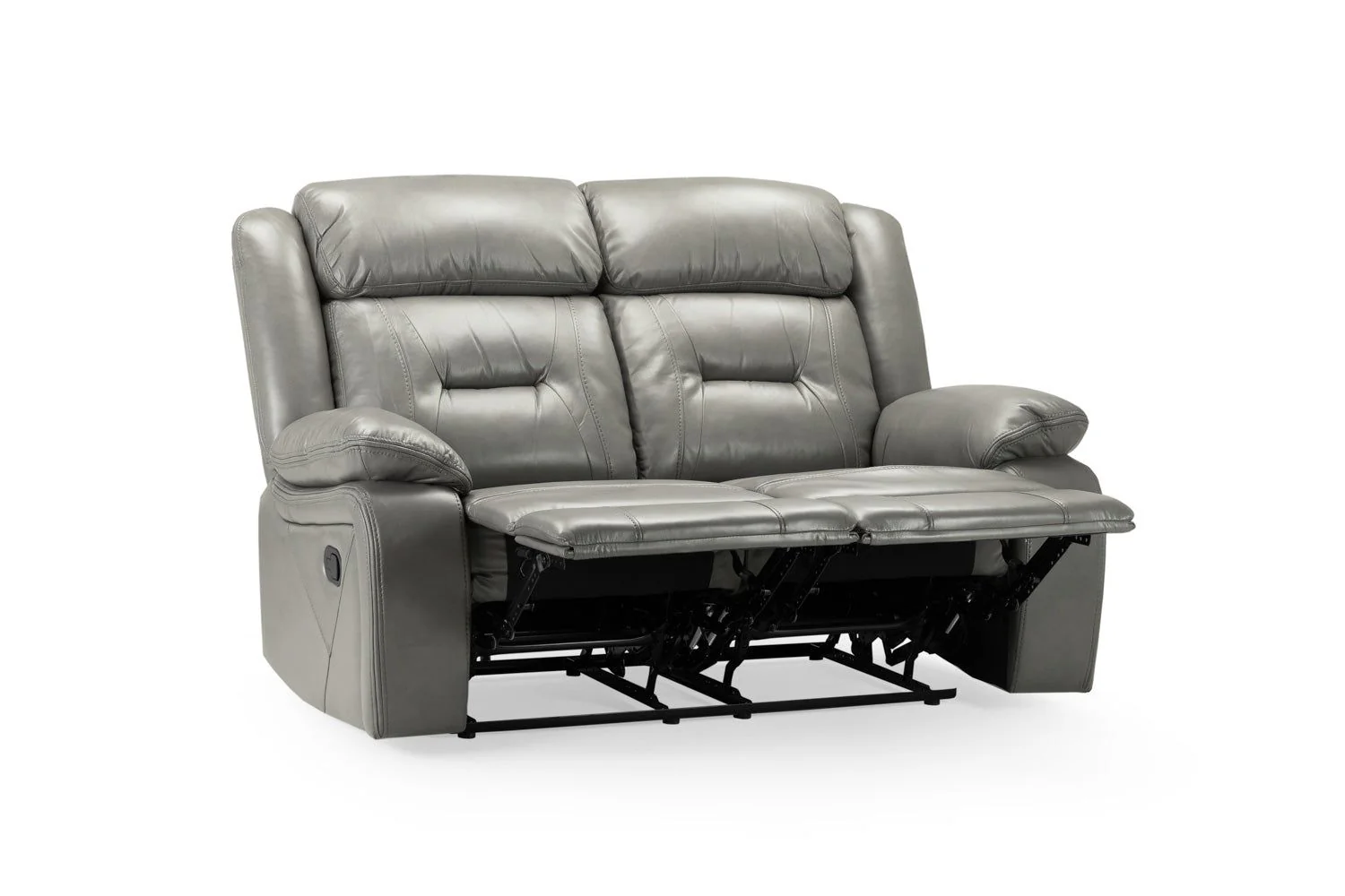 Grey Leather Effect 2 Seater Manual Recliner Sofa - Image 3