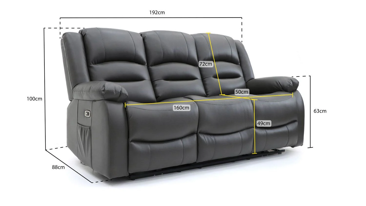 Grey Leather Effect 3 Seater Electric Recliner Sofa - Image 4