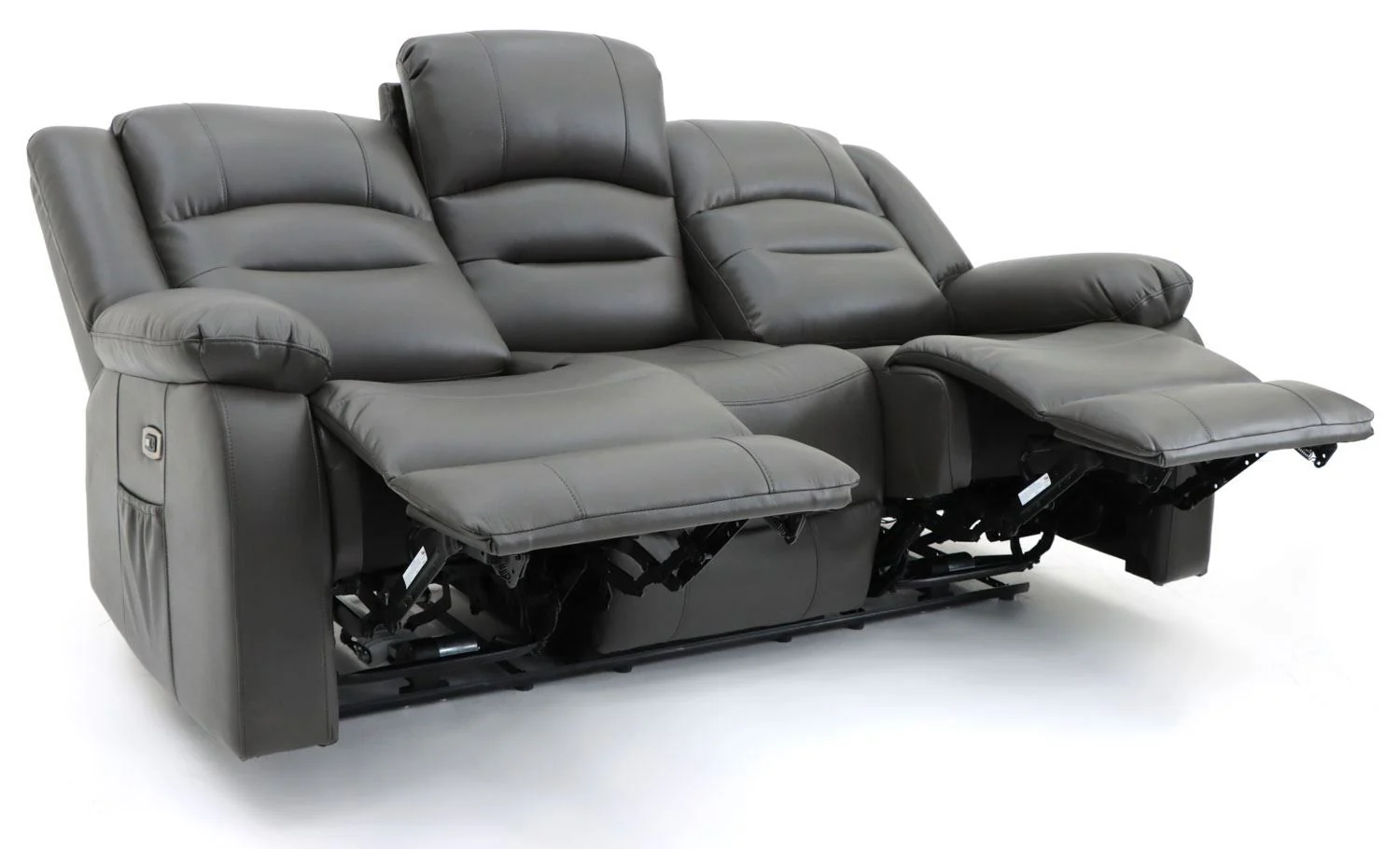 Grey Leather Effect 3 Seater Electric Recliner Sofa - Image 5
