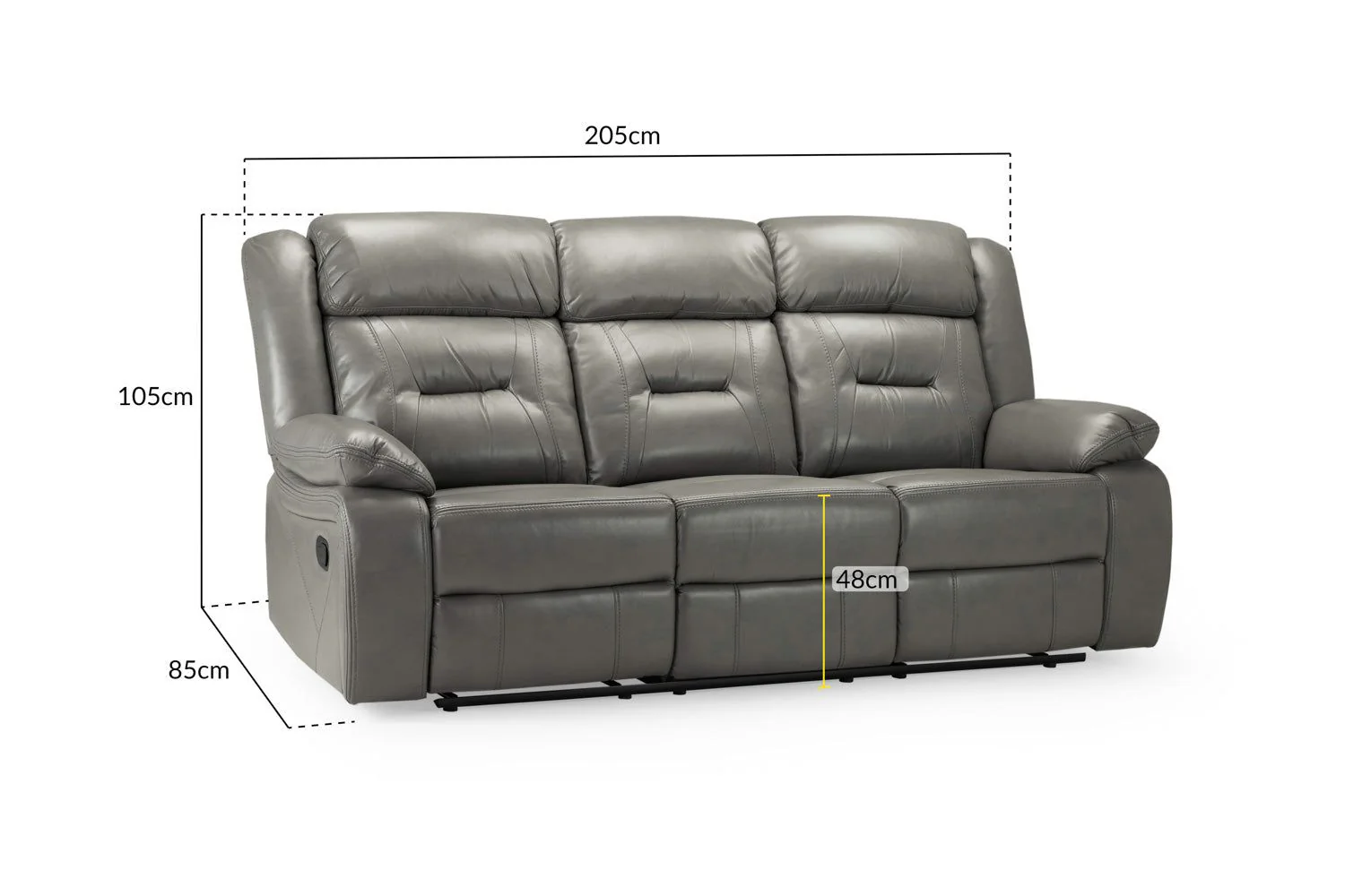 Grey Leather Effect 3 Seater Manual Recliner Sofa - Image 2