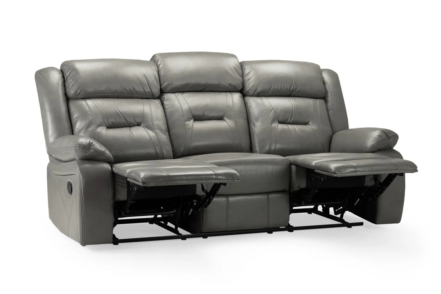 Grey Leather Effect 3 Seater Manual Recliner Sofa - Image 3
