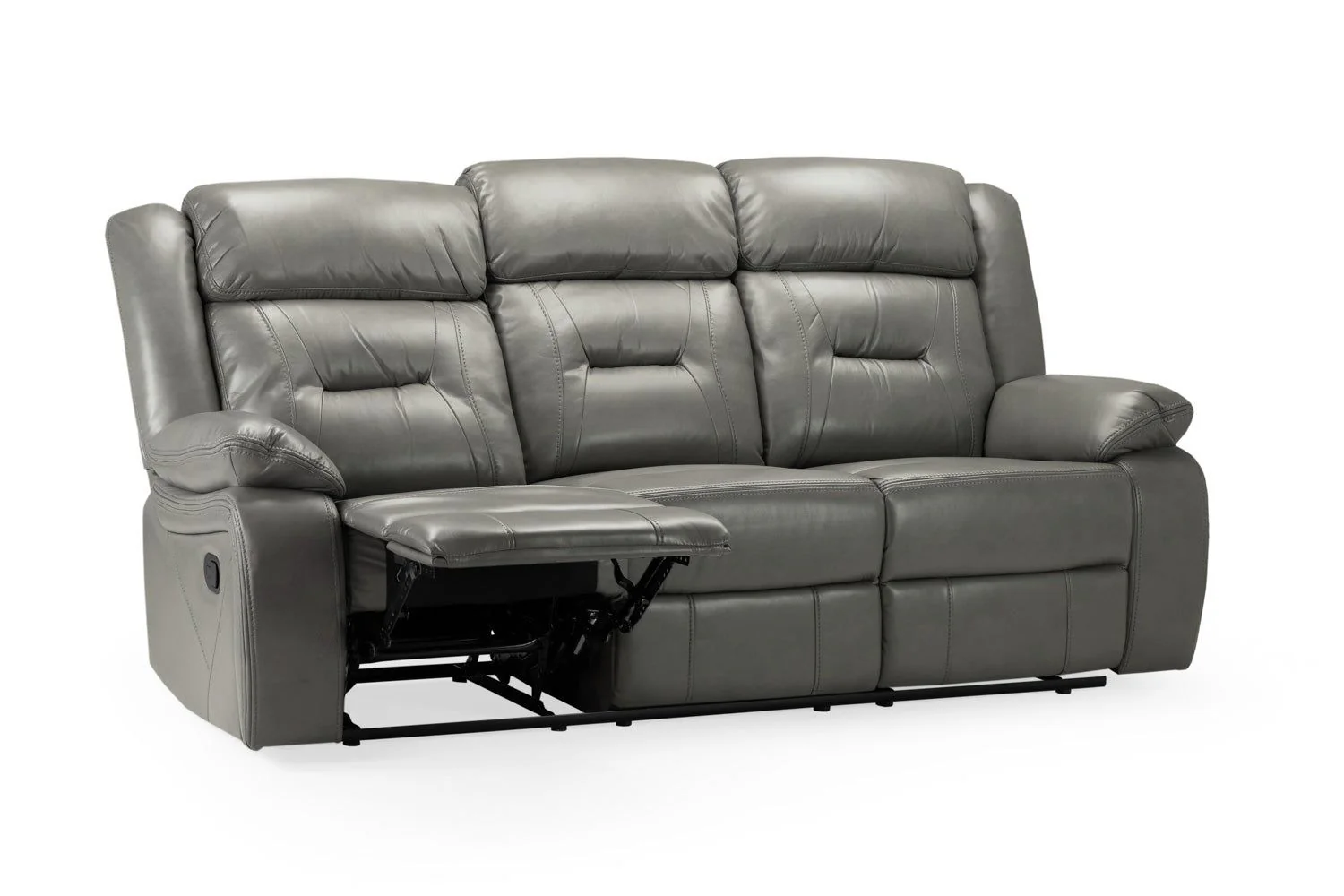 Grey Leather Effect 3 Seater Manual Recliner Sofa - Image 4