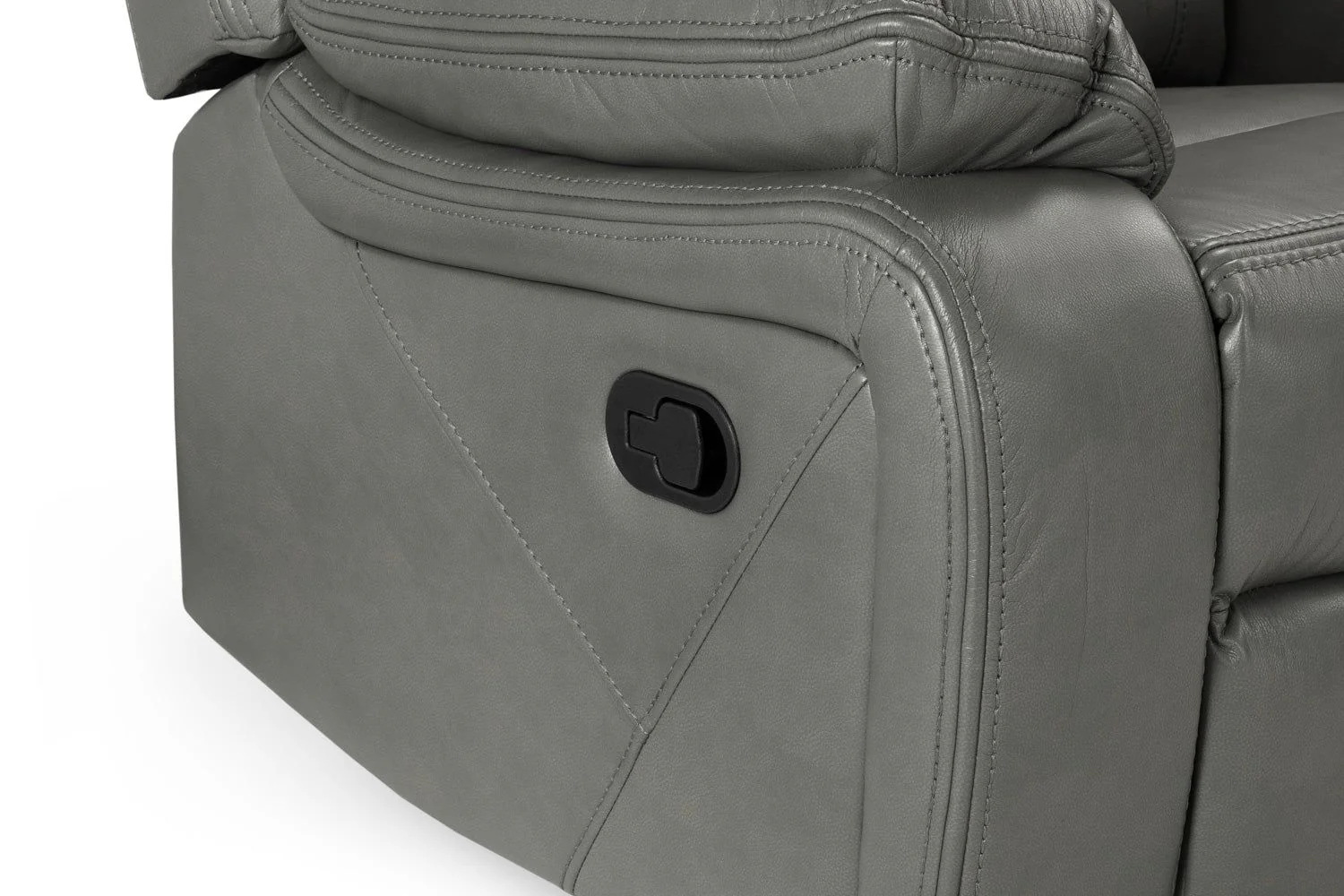 Grey Leather Effect 3 Seater Manual Recliner Sofa - Image 5
