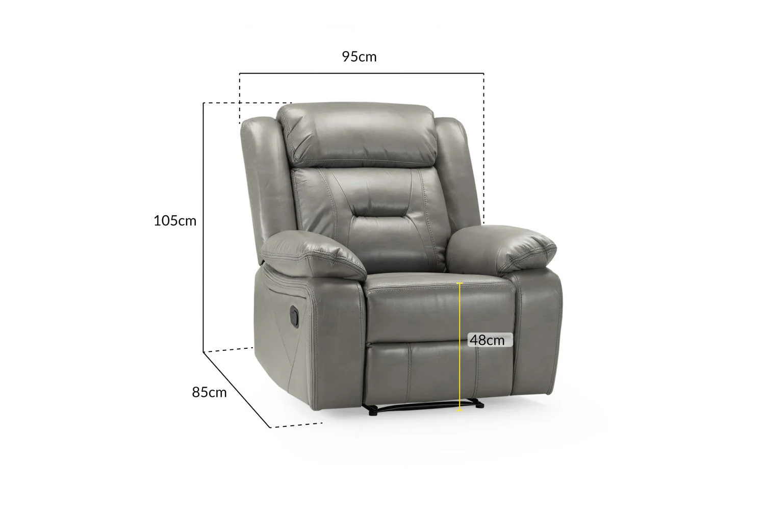 Grey Leather Effect Manual Recliner Armchair - Image 2
