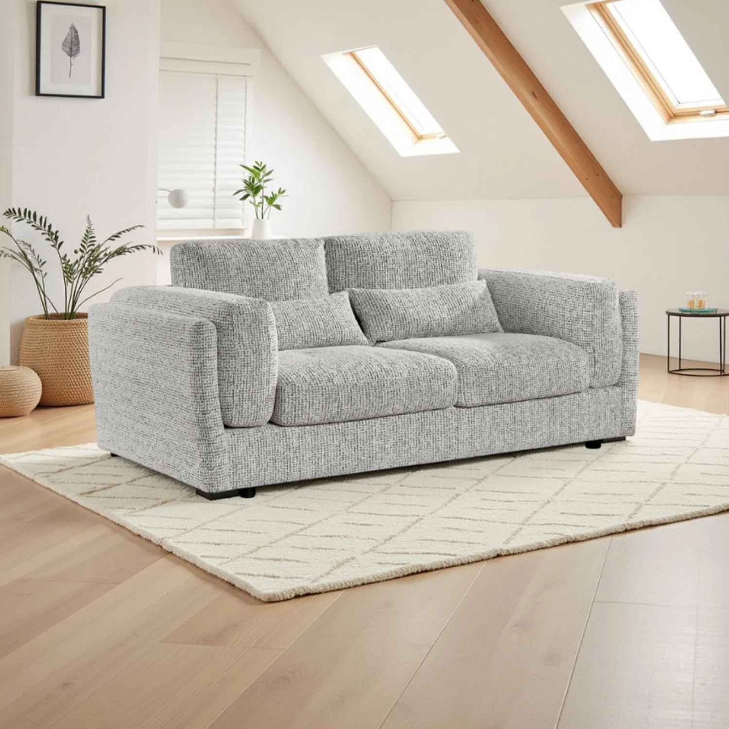 Grey Textured Fabric 3 Seater Sofa Laid Back Design - Image 2
