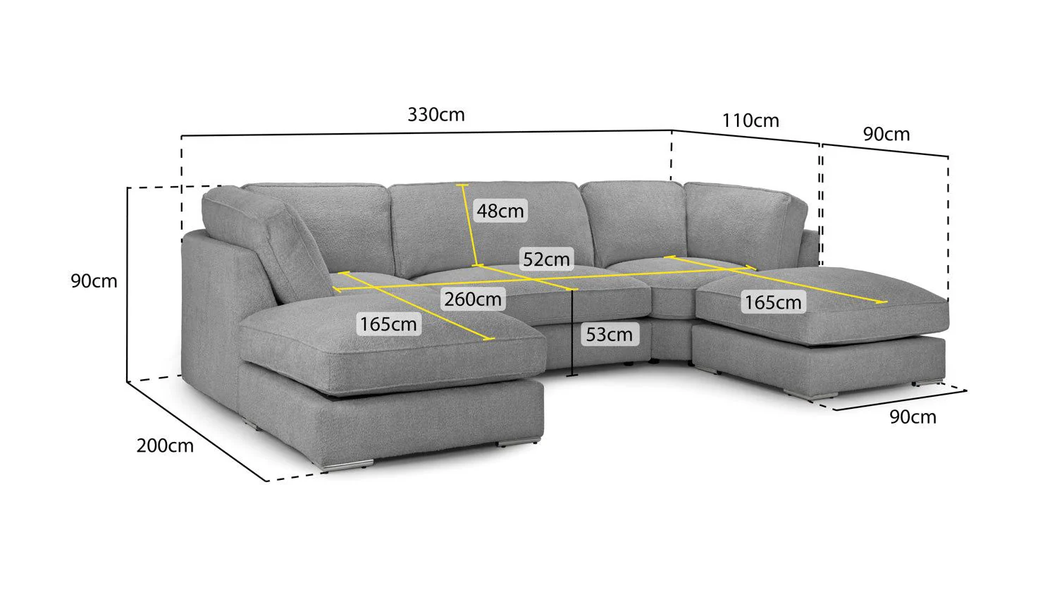 Inga Fullback Sofa Grey U Shape Corner - Image 7