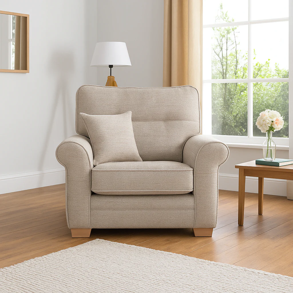 Mayor Original 1 Seater Premium Tweed Grey Fabric Armchair For Elderly People