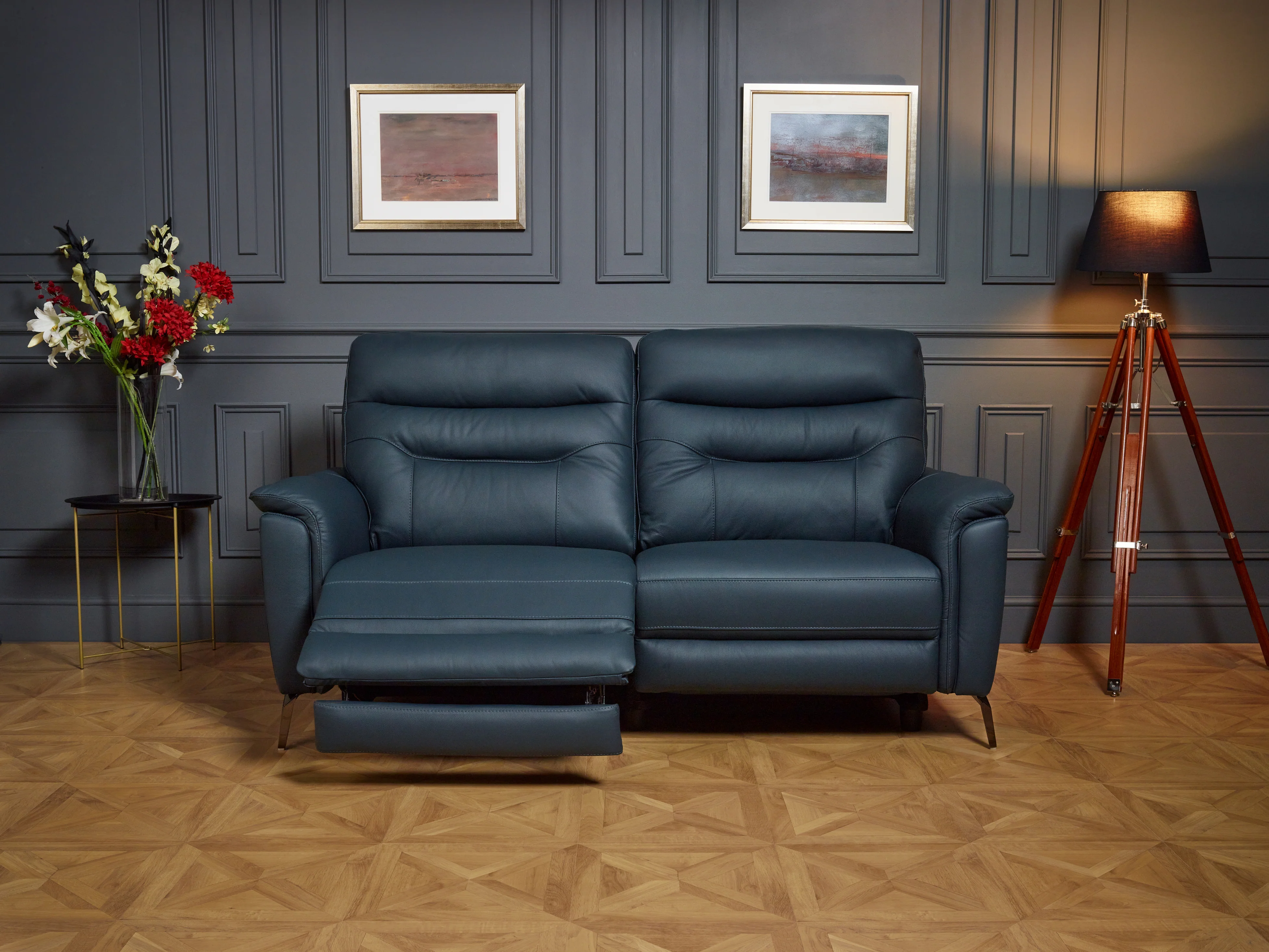 Megan Original Reclining Navy Blue Real Leather Sofas - Image 3
