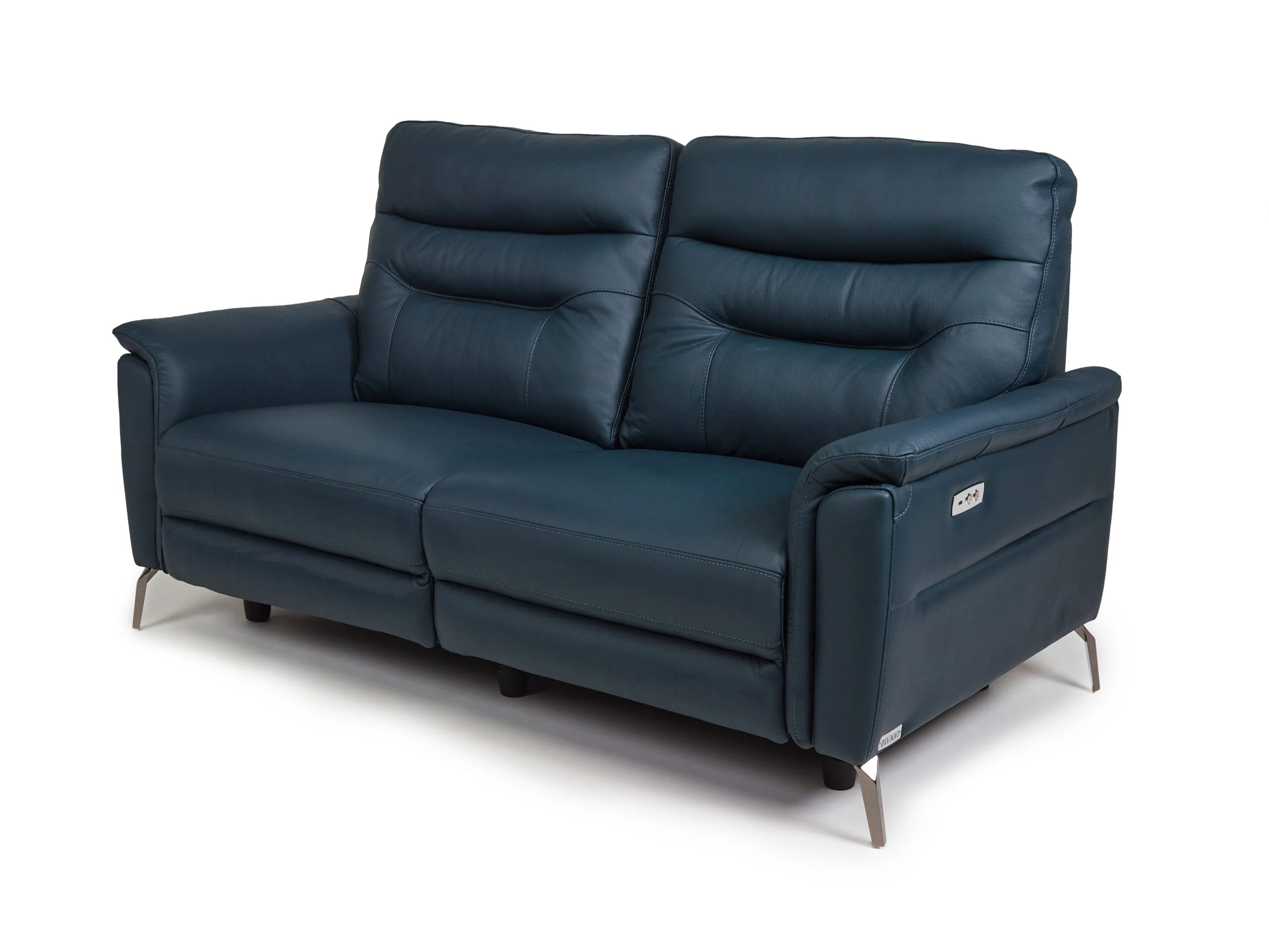 Megan Original Reclining Navy Blue Real Leather Sofas - Image 8