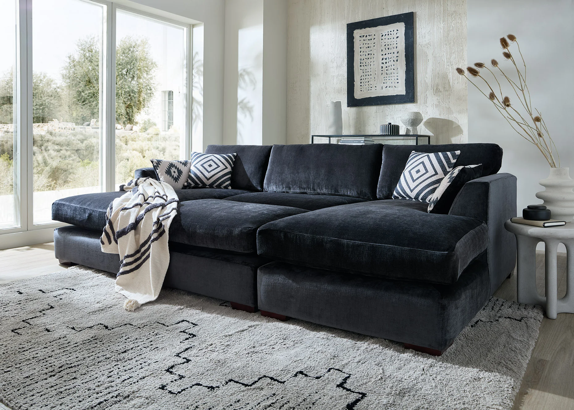 Felix U Shape Large Double Ended Chaise Fabric Cinema Sofa with Sofa Bed Option - Image 3