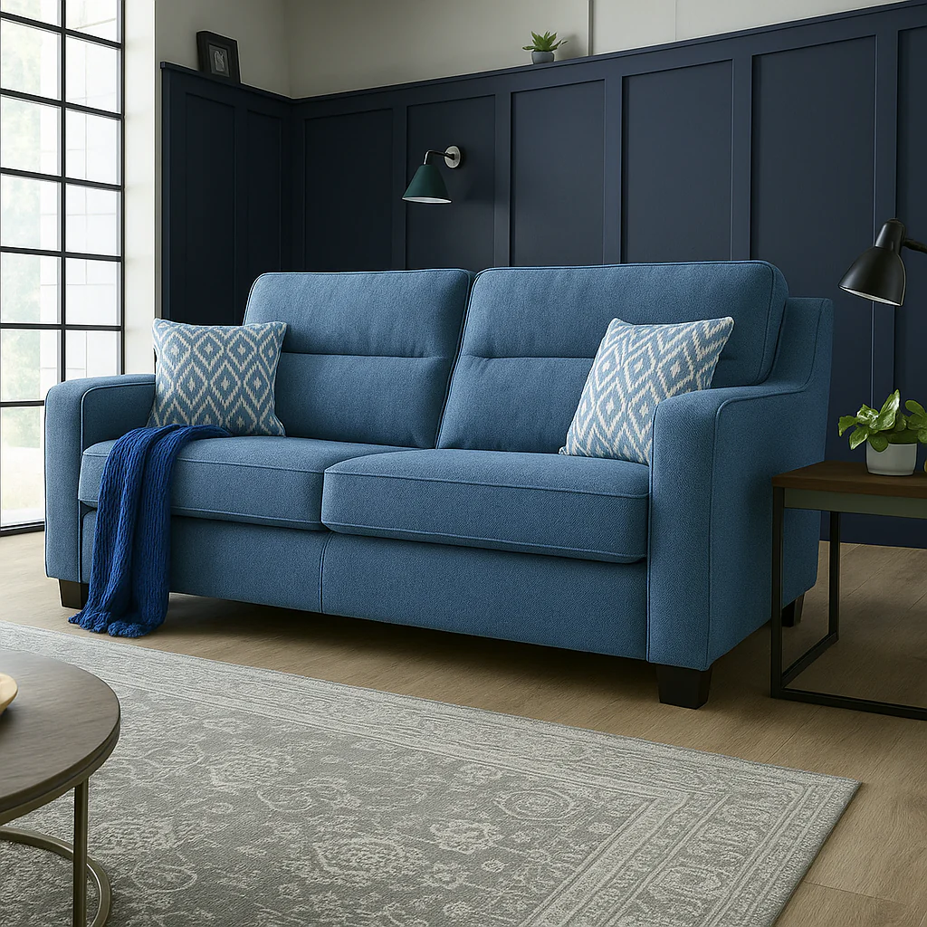 Milan Modern Elegance 2 Seater Garda Petrol Blue Fabric Sofa With Cushions - Image 12