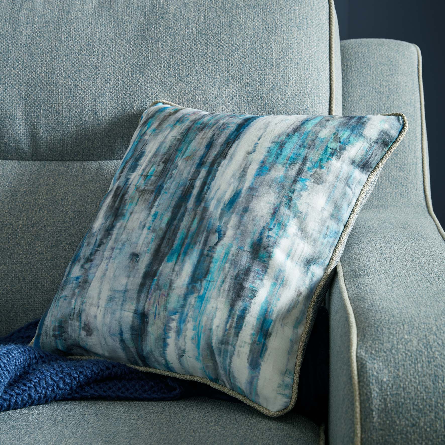 Milan Modern Elegance Sofas Garda Petrol Blue Fabric With Cushions - Image 5