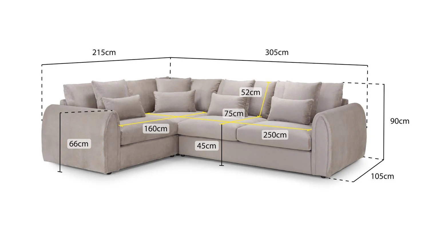Mocha Velvet Large Corner Sofa Left Hand Facing - Image 3
