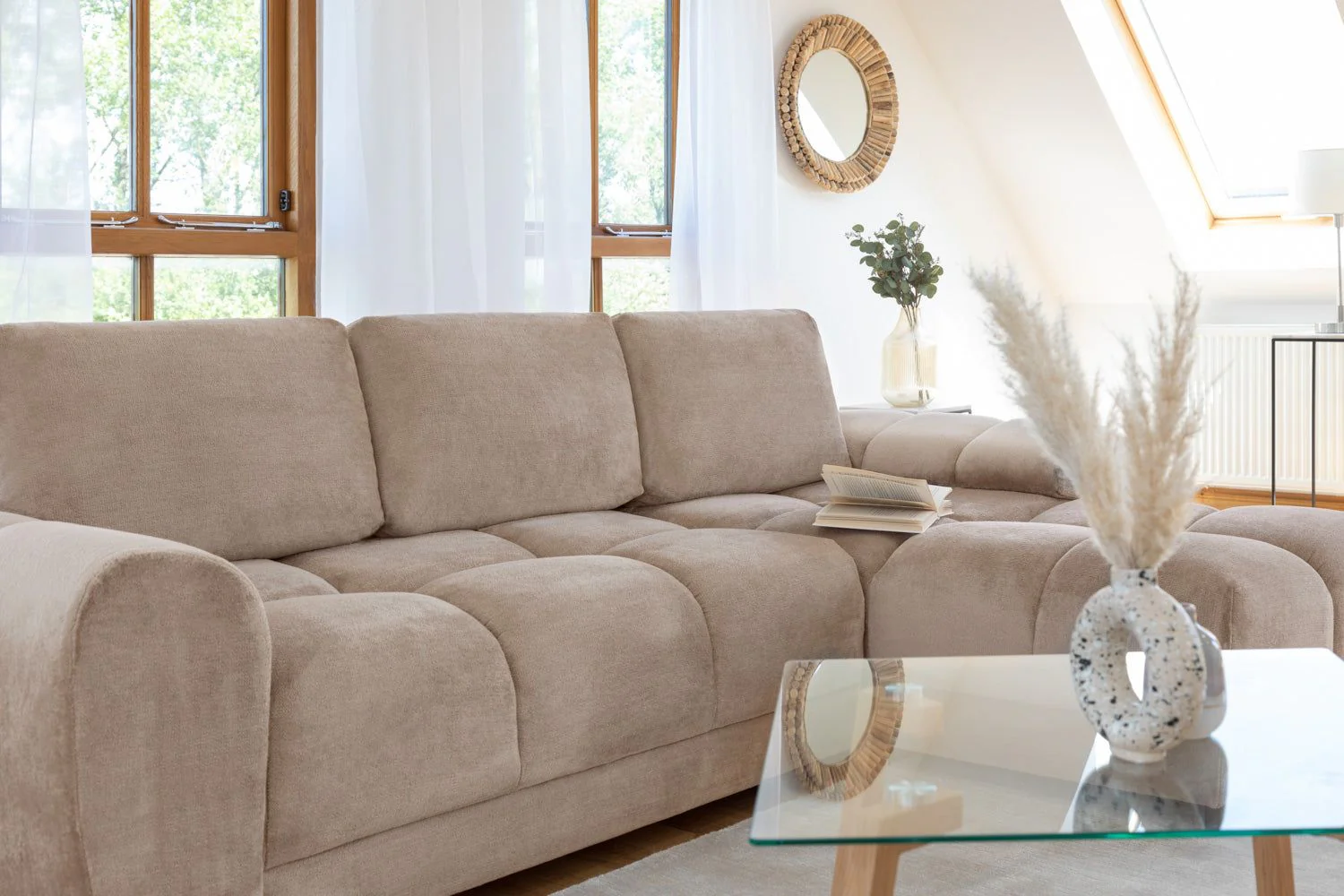 Mocha Velvet Upholstery Large Convertible Corner Sofabed - Image 10