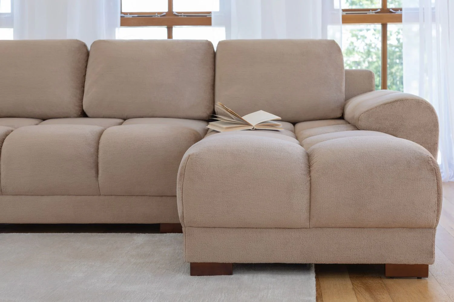 Mocha Velvet Upholstery Large Convertible Corner Sofabed - Image 11