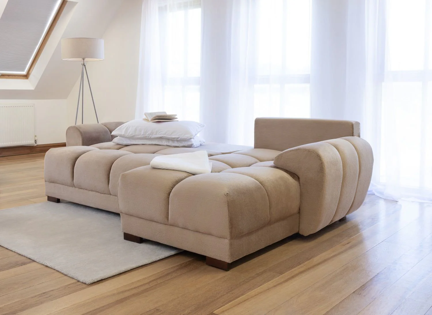 Mocha Velvet Upholstery Large Convertible Corner Sofabed - Image 4