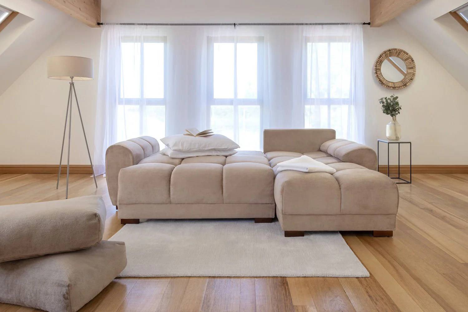 Mocha Velvet Upholstery Large Convertible Corner Sofabed - Image 5