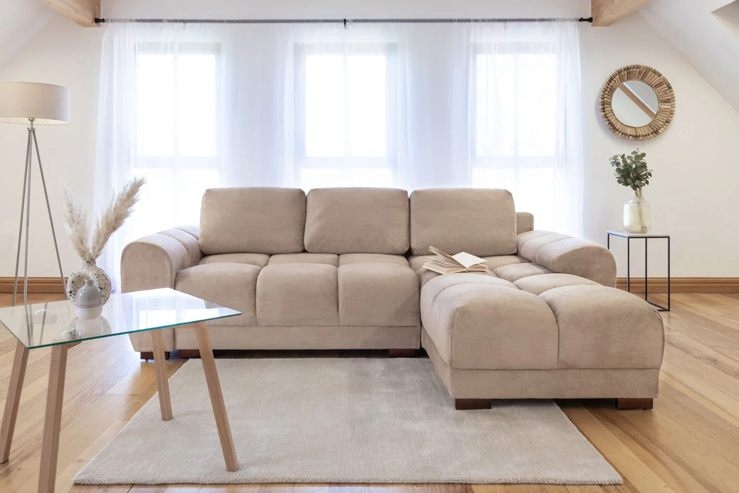 Mocha Velvet Upholstery Large Convertible Corner Sofabed - Image 6