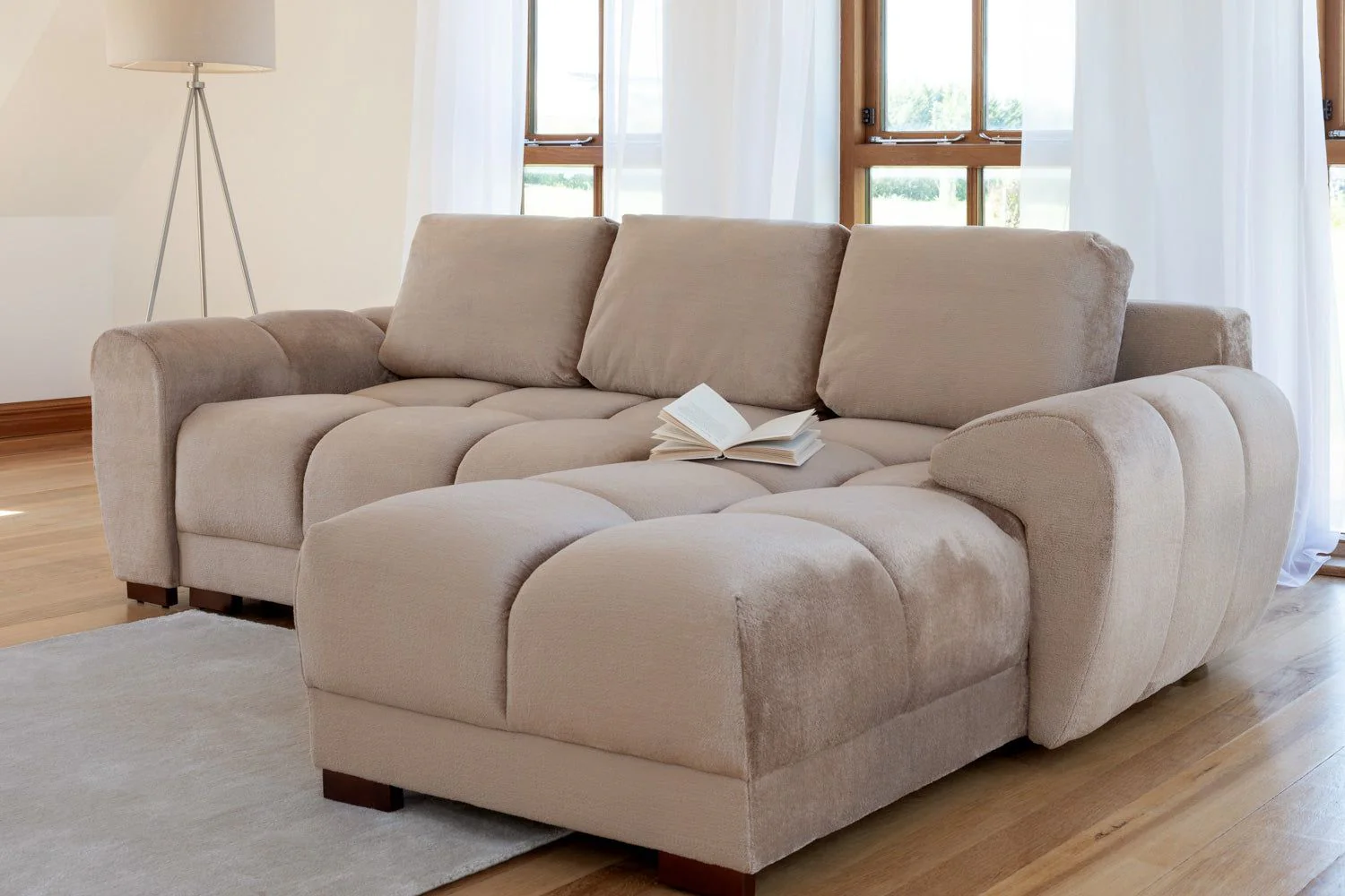 Mocha Velvet Upholstery Large Convertible Corner Sofabed - Image 8
