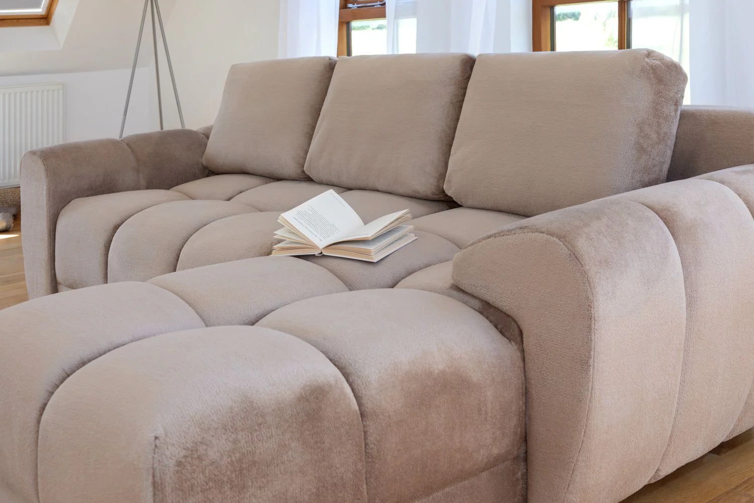 Mocha Velvet Upholstery Large Convertible Corner Sofabed - Image 9