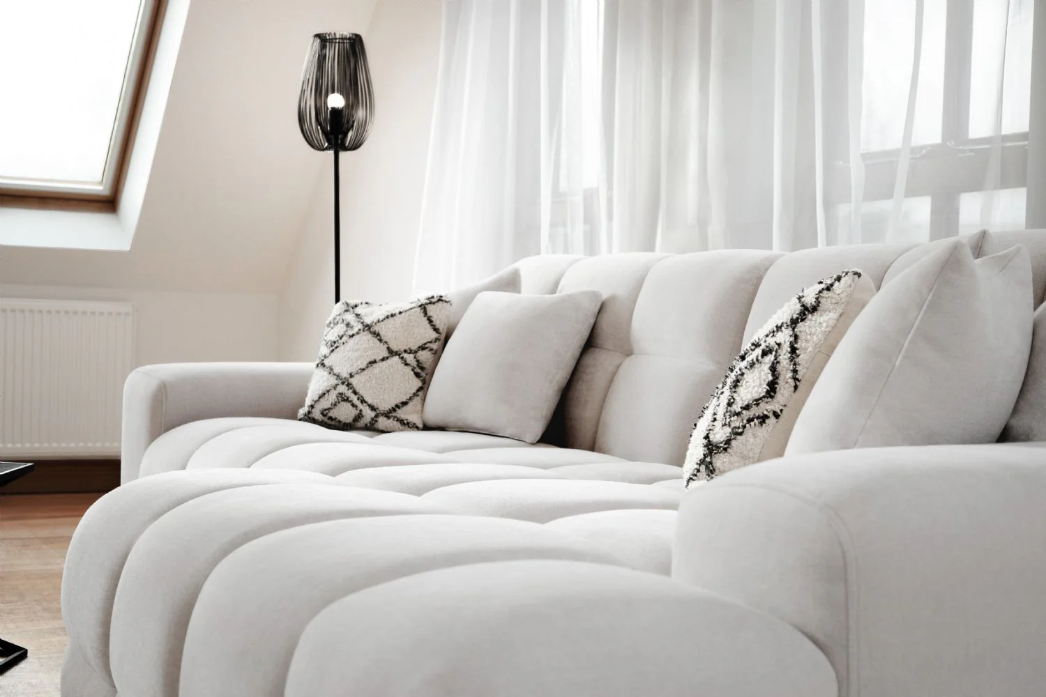 Natural Beige Fabric Right Hand Facing Corner Sofa - Image 13